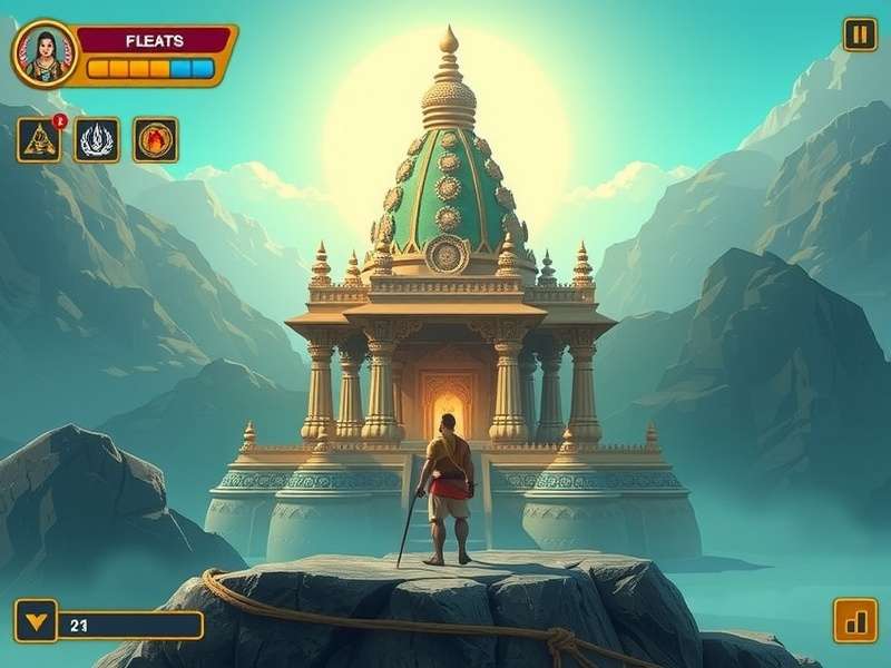 Gomateshwara Summit gameplay screenshot showing ancient Indian architecture